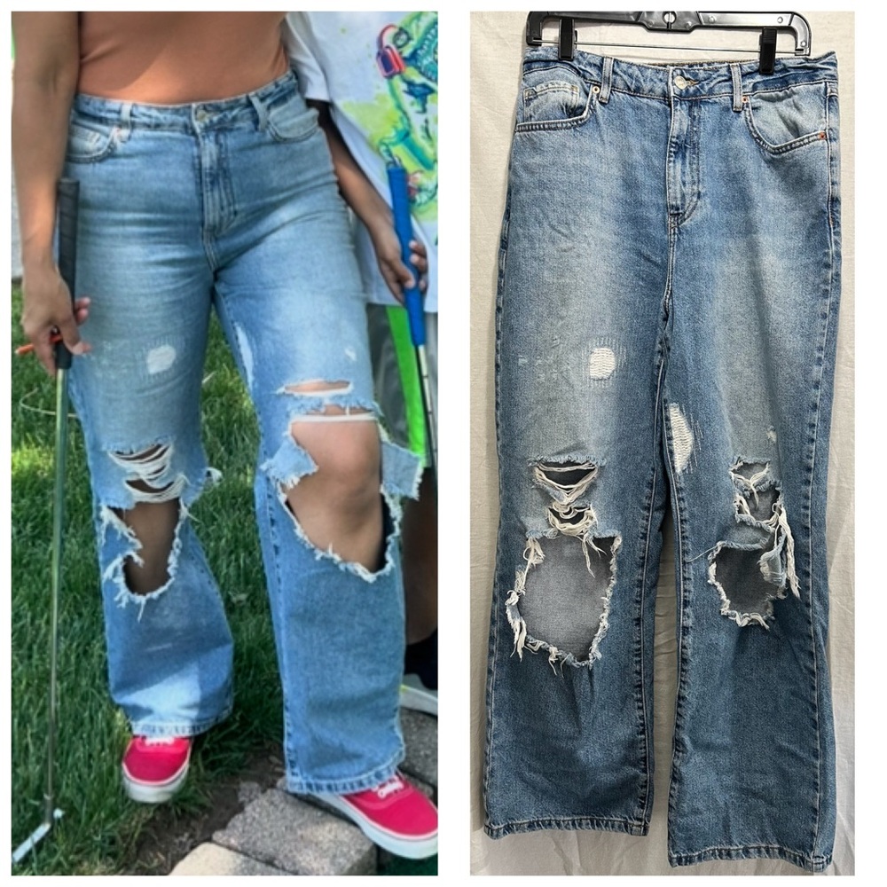 Forever 21 Ripped blue denim jeans